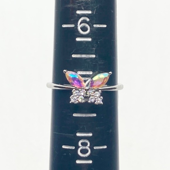 Size 7 Rainbow Silver Tone Butterfly Ring - Picture 8 of 10